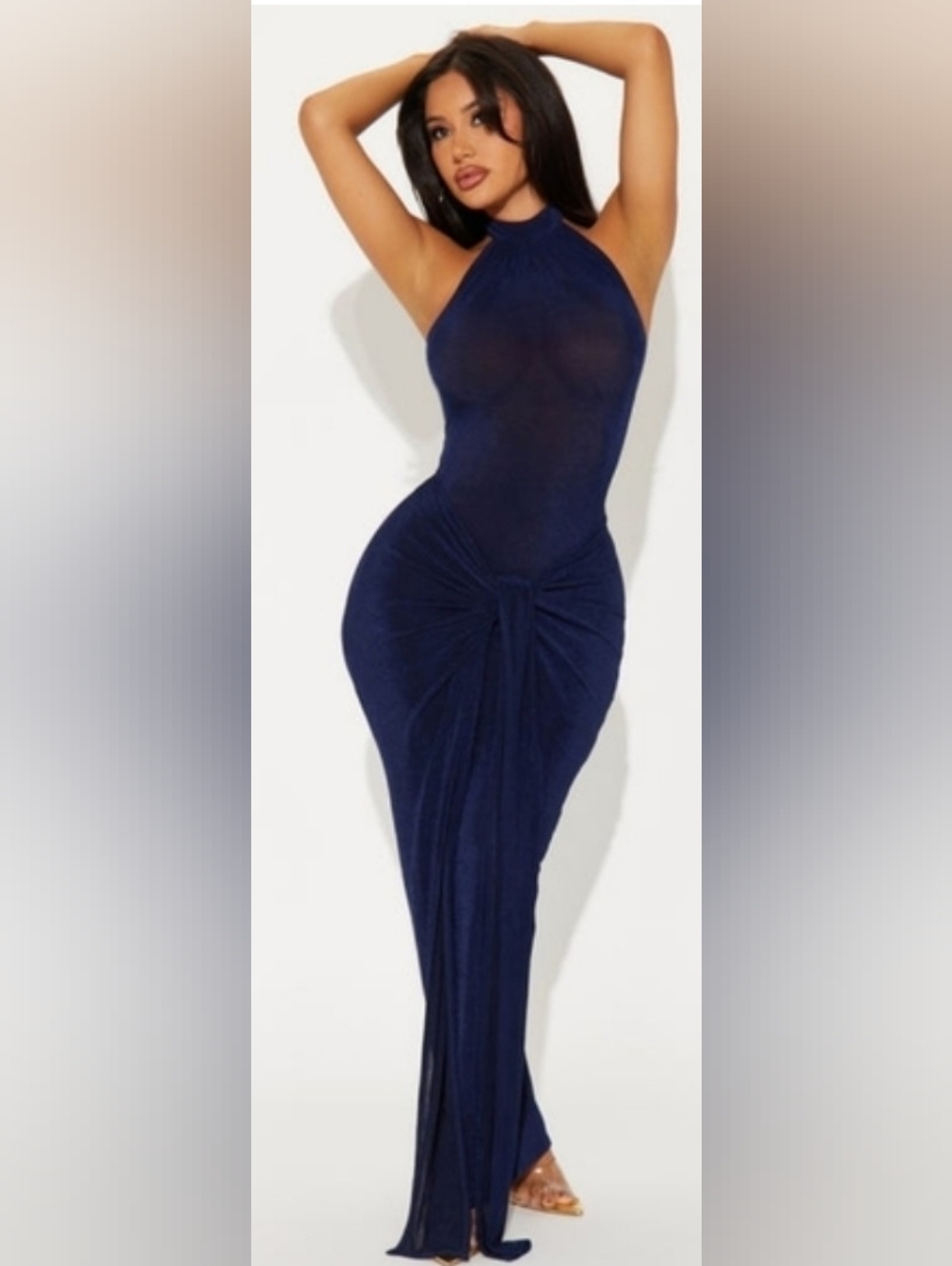 Halter Neck Navy Maxi Dress with Front Knot